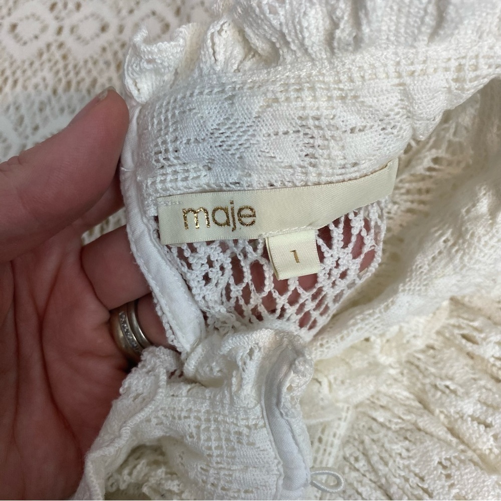 MAJE • Limba open knit high neck ruffle crochet sweater in ecru - Picture 9 of 16